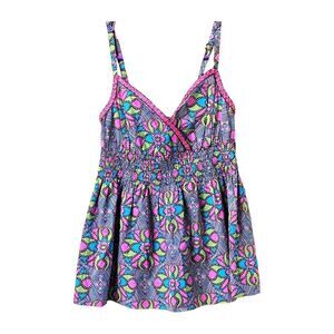 TOMMY HILFIGER Multi  Color Floral Print Pink Embroidery Sleeveless Tank Top L